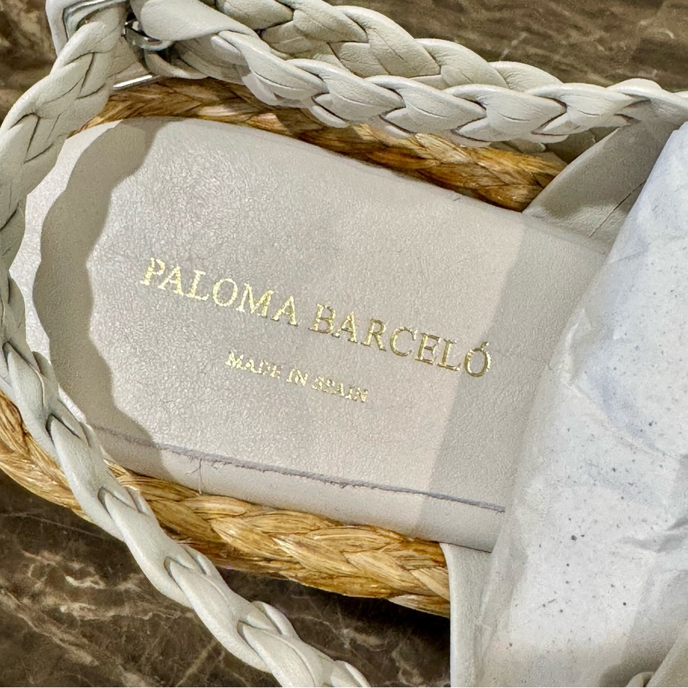 NEW Paloma Barcelo Prue Heeled Leather and Raffia Platform Sandals - Picture 11 of 14